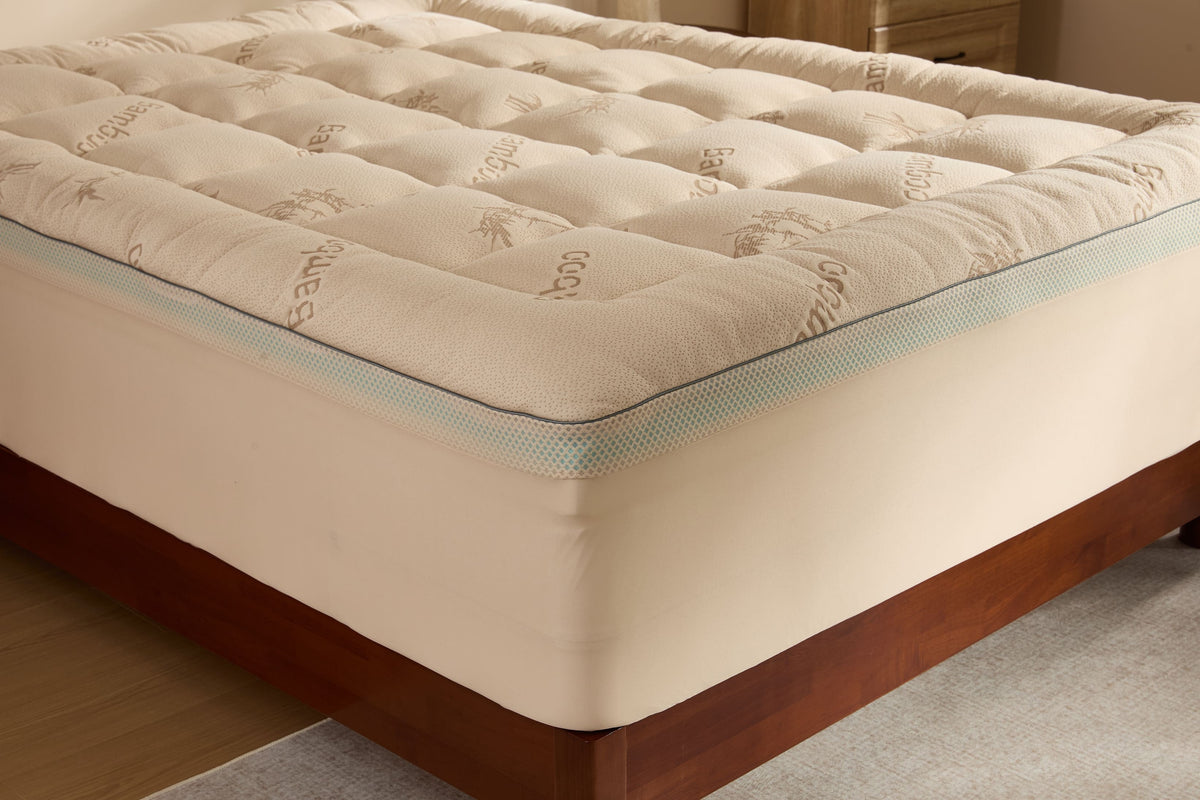 Bamboo Cooling Mattress Topper with 4'' Dual Memory Foam