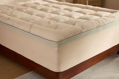 Bamboo Cooling Mattress Topper with 4'' Dual Memory Foam