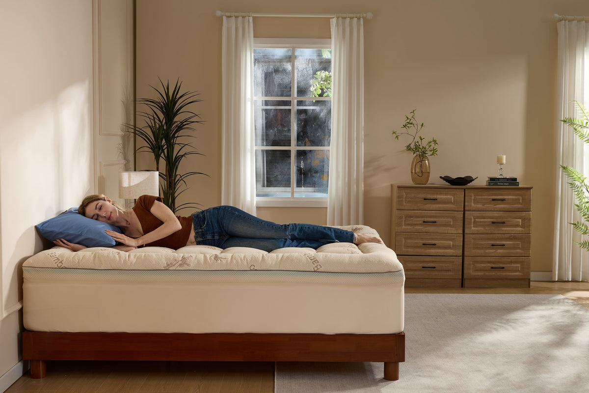 Bamboo Cooling Mattress Topper with 4'' Dual Memory Foam
