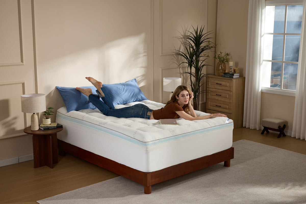 Bamboo Cooling Mattress Topper with 4'' Dual Memory Foam