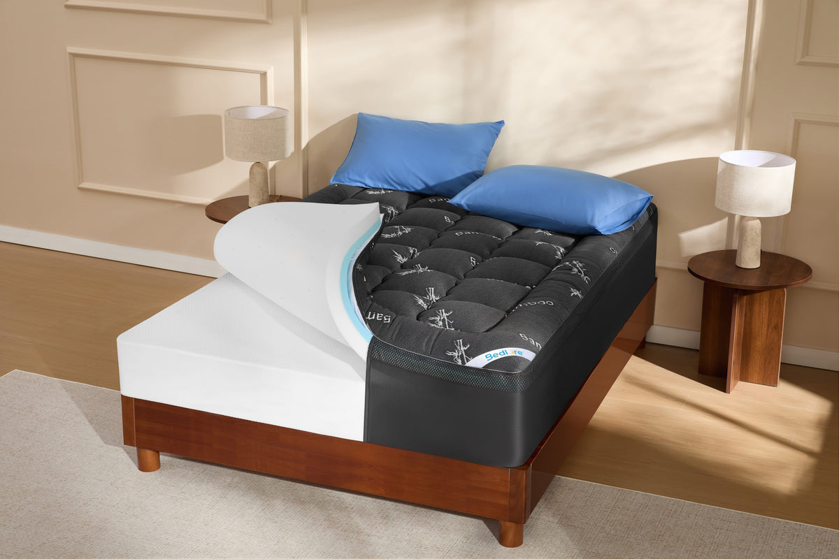Bamboo Cooling Mattress Topper with 4'' Dual Memory Foam
