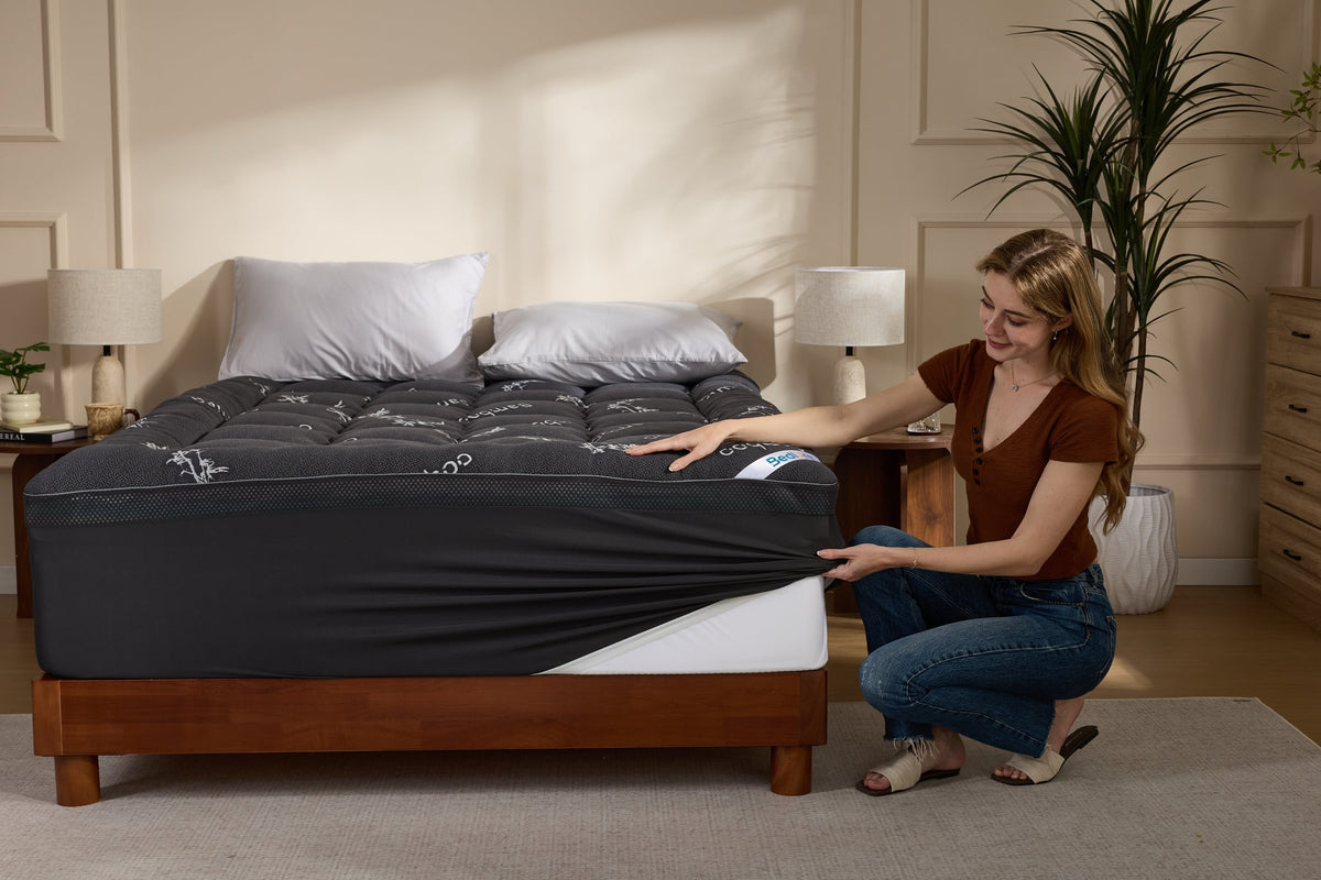 Bamboo Cooling Mattress Topper with 4'' Dual Memory Foam